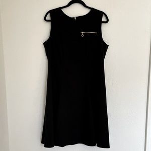 Calvin Klein Black Sleeveless Exposed Gold Zipper Fit & Flare Dress